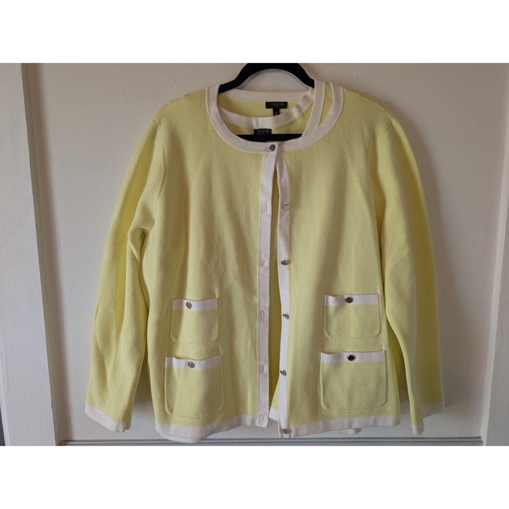 Talbots Cardigan & Tank Set Size 2X Lemon Yellow Preppy Old Money Country Club